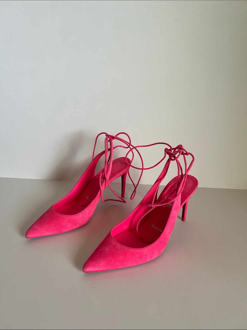 Christian Louboutin Hot Pink Suede Lace-Up Pointed Stiletto Heels
